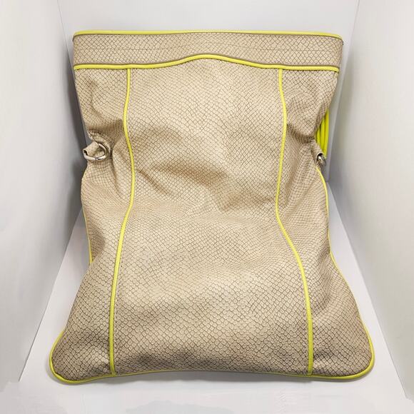 Poppie Jones Snakeskin Printed Tan & Yellow Fold Over Zippered Tote Bag - Picture 3 of 8